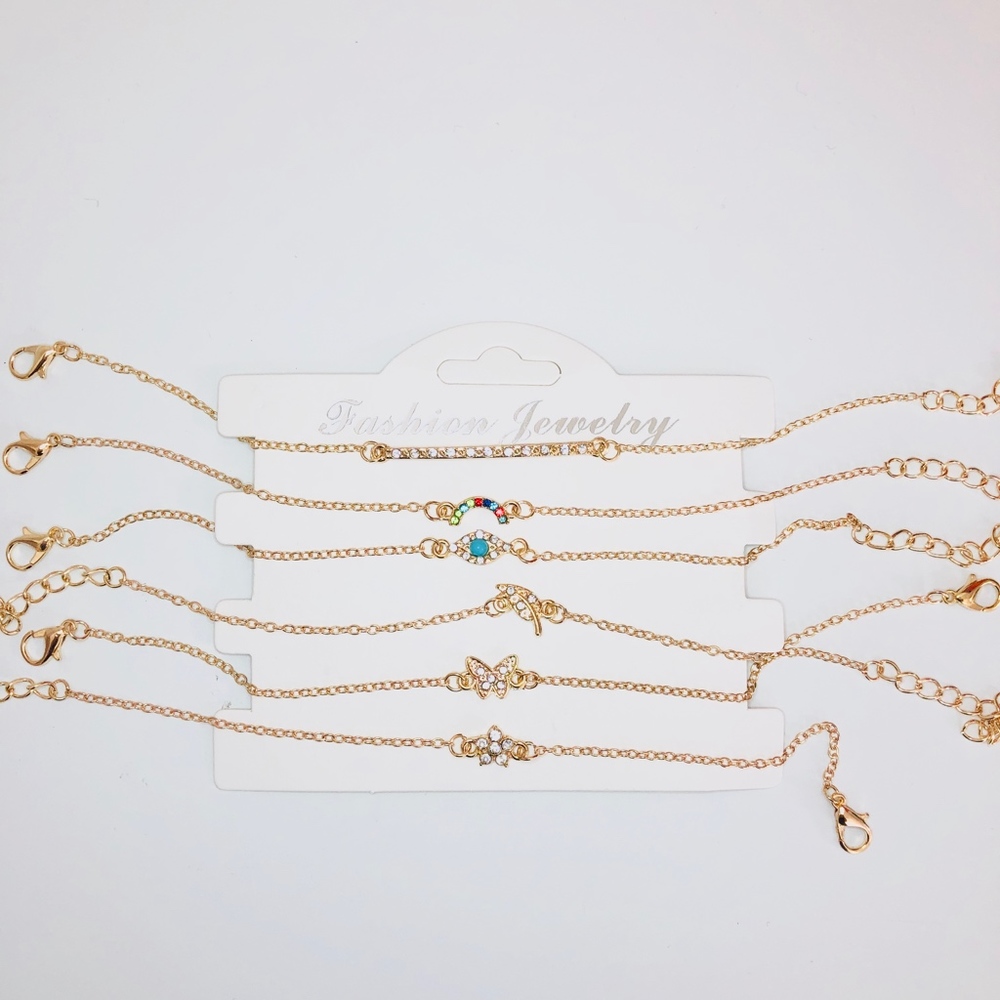 Rainbow Butterfly Flower Charm Gold Bracelet Set - Picture 3 of 3